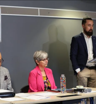 Metamorphosis Network leadership team members Gurpreet Malhotra (left) and Sharon Mayne joined Bluebrint ADE Principle Associate Thomas McManus (right) for a news conference in Brampton on Thursday (May 23) to present the findings of a study showing massive provincial funding gaps for social services in Peel Region.